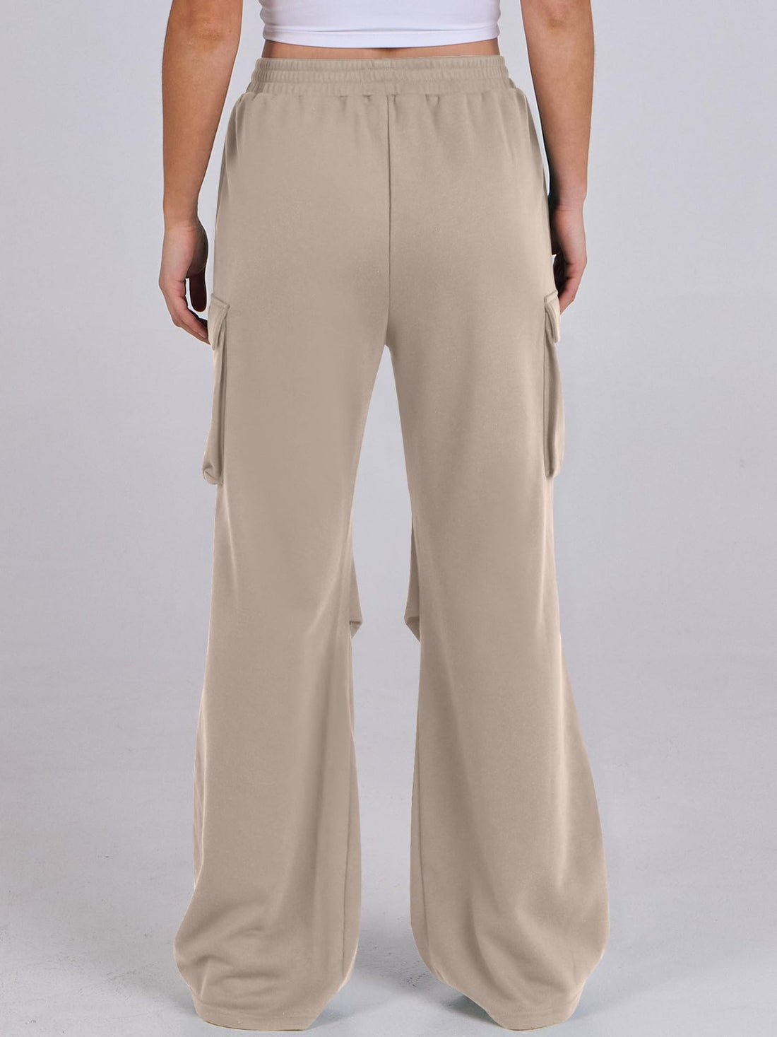 Elastic Waist Wide Leg Pants with Pockets